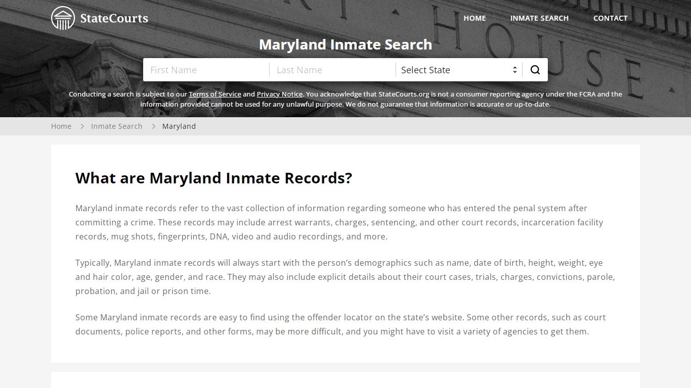 Maryland Inmate Search, Prison and Jail Information - StateCourts